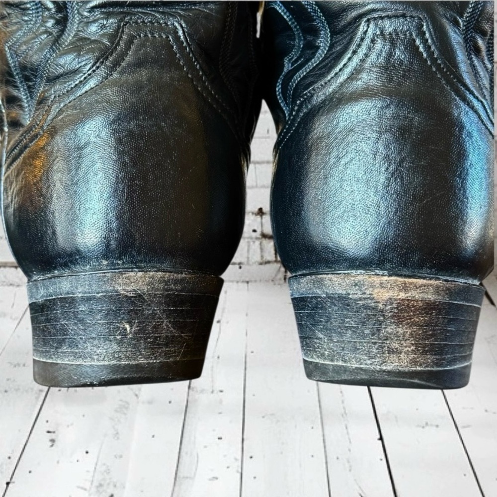 Vintage TONY LAMA Boots Black Leather Western COWBOY Made in USA size 10 - Picture 8 of 16